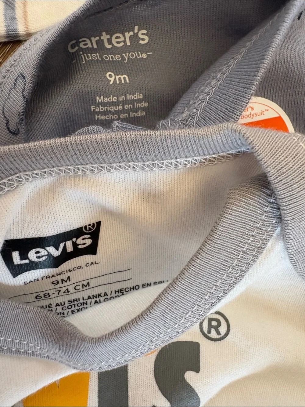 Carter's Long-Sleeve Baby Bodysuit Set - White, Blue, Cream Stripes 9 months